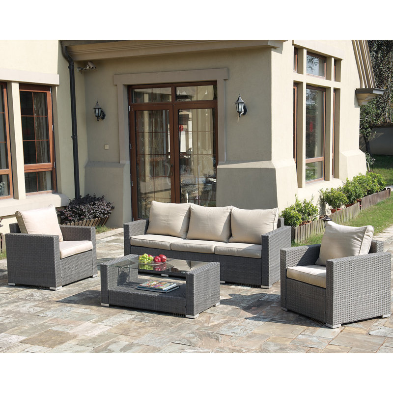 Rhiannon 4 Piece Rattan Sofa Seating Group with Cushions & Reviews